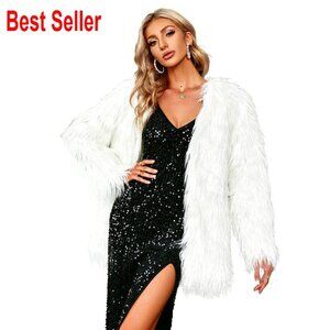 Long Sleeve Faux Fur Coat Fluffy Warm Winter Jacket